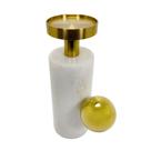 Castiçal Maior Decorativo Marmore e Metal Dourado Moderno
