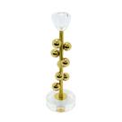 Castiçal Moderno Médio Esferas Metal Dourado Base e Ponta