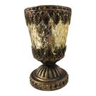 Castiçal para decoração de vidro e metal dourado nobreza 12x9cm