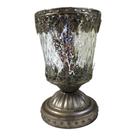 Castiçal para decoração de vidro e metal nobreza prateado 12x9cm