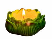 Castiçal Porta Vela Flor De Lotus Porcelana Verde