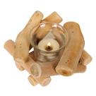 Castiçal rústico Driftwood com copo Tealight de vidro