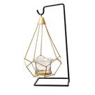 Castiçal suspenso geométrico - design elegante em metal dourado
