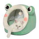 Cat Bed Jiupety Cute Velvet Igloo Green Frog para cães e gatos