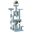 Cat Tree Yaheetech com tema oceânico de 184 cm com cama e condomínios azuis