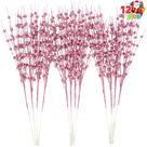 Caules artificiais de bagas com glitter rosa, 12 unidades, 43 cm, Joiedomi