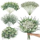 Caules artificiais de eucalipto e flores respiratórias para bebês, 100 unidades