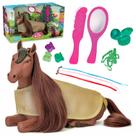 Cavalo Brinquedo Infantil Com Kit Beleza 28 Cm Com Capa Crina Longa E Espelho Divertido