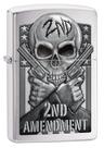 Caveira e armas mais leves da Zippo Second Emenda, cromado escovado Caveira e armas mais leves da Zippo Second Emenda, cromado escovado
