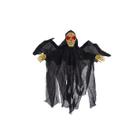 Caveira Morcego Halloween 50cm Com Som, Luz Vermelha e Movimento Automático por Sensor de Som