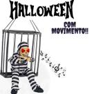 Caveira Prisioneira na Gaiola Decoração de Festa de Halloween Som Luz e Movimento