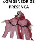 Caveira VERMELHO c/corrente 85cm som/luz decoração Halloween
