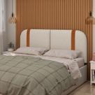 Cebeceira Orgânica SLIM Para Cama Box QUEEN Estofada em Linho Bege Com Detalhe em material ecológico 160cmx55cm