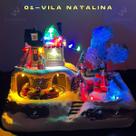 Cenário Vila Natalina C/ Luz Som Movimento Papai Noel Natal Enfeite Luzes Iluminado Decoração Pista Patinação Trenó