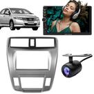 Central Multimídia 2 Din Mp5 Honda City LX Câmera Moldura Prata