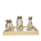 Centro de Mesa Boho 2 Vasos de Vidro e Bandeja de Pinus