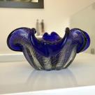 Centro de Mesa de Vidro Murano Azul Royal Com Dourado 21cm