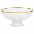 Centro de mesa e fruteira cristalina texturizada com pé e fio de ouro nas bordas 26x26x13,5