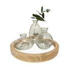 Centro de Mesa Moderno Trio De Vasos Vidro e Base Madeira