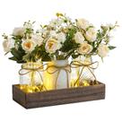 Centros de mesa DUOER Mason Jar com bandeja de madeira e luz LED Centros de mesa DUOER Mason Jar com bandeja de madeira e luz LED