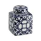 Cerâmica azul e branca Ginger Jar Creative Co-Op com tampa