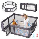 Cercadinho dobrável Sweeby, cercadinho Baby Gate para bebês e crianças pequenas, 79 x 71, pátio de recreação extra grande com porta, cerca para bebês com tapete e caneta interna, cinza escuro