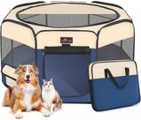 Cercadinho para cães, cercadinho para gatos Cercadinho dobrável para animais de estimação com estojo de transporte, barraca portátil para animais de estimação para uso interno/externo Resistente à água Capa de sombra removível (azul, pequena)