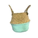 Cesta Cachepot para Flores 30x18cm - Palha e Pintura Verde