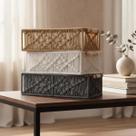 Cesta Caixa Organizadora em Macramê de Algodão Retangular Decorativa Boho Multiuso para Banheiro Quarto e Sala Design Artesanal 30x14x9 cm