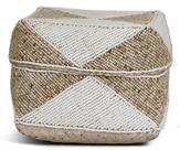 Cesta com tampa fibra bambu e micangas bege e branco mart g Cesta com tampa fibra bambu e micangas bege e branco mart g