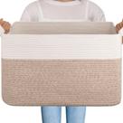 Cesta de Armazenamento OIAHOMY 95L - Corda de Algodão Marrom/Branca (60x43x36cm)