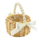 Cesta de Flores BETAULIFE em Rattan com Pérolas e Laço, 15 cm