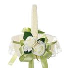 Cesta de flores de casamento elegante com rosas brancas e laço de cetim