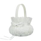 Cesta de flores de casamento Elegantes rosas brancas de cetim com laço