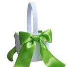 Cesta de flores de casamento para meninas de poliéster branco com laço de cetim verde
