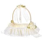 Cesta de flores de casamento para meninas, elegante renda marfim com cetim