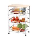 Cesta de frutas JAQ de armazenamento de metal deslizante de 4 camadas com tampo de madeira Cesta de frutas JAQ de armazenamento de metal deslizante de 4 camadas com tampo de madeira