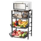 Cesta de frutas JAQ de armazenamento de metal deslizante de 4 camadas com tampo de madeira Cesta de frutas JAQ de armazenamento de metal deslizante de 4 camadas com tampo de madeira