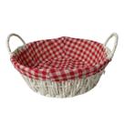 Cesta de Pão de metal e fibra de papel 24x8,5cm branco com forro vermelho quadriculado