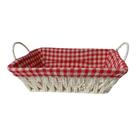 Cesta de Pão de Metal e fibra de Papel branco com forro vermelho quadriculado e Cinza com florzinha,