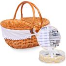 Cesta de piquenique, conjunto de vime HYBDAMAI para 4 pessoas, com talheres e forros Cesta de piquenique, conjunto de vime HYBDAMAI para 4 pessoas, com talheres e forros