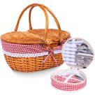 Cesta de piquenique, conjunto de vime HYBDAMAI para 4 pessoas, com talheres e forros
