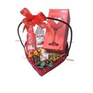 Cesta de Presente Coração Taça Drinks, Bebidas e Chocolates