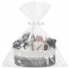 Cesta de presente de tecido Colingmill vazia com fitas, gravata borboleta e bolsa, caixa de baú decorativa vazia, 14" x 10" x 5,5", cesta de corda tecida para armazenamento de presentes com alças, decoração de casa (cinza e branco)