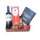 Cesta De Presente Premium com Kit Vinho, Taça e Bombons