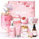 Cesta de presentes de spa GiftPeak Rose Relaxing para mulheres com copo de 16 onças