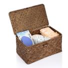 Cesta de vime Sumnacon com tampa, cestos retangulares de tecido para produtos de higiene pessoal, armazenamento de tampões, cesta de armazenamento de vime com tampa, cestos decorativos de armazenamento de ervas marinhas para prateleira, banheiro, mesa de toalete, café