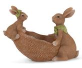 Cesta Decorativa com Dois Coelhos em Resina 25cm Cesta Decorativa com Dois Coelhos em Resina 25cm