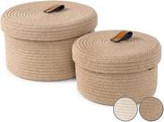 Cesta DENJA & CO redonda com tampas, conjunto de 2 cordas de juta naturais