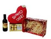 Cesta Dia Dos Namorados Vinho + Ferrero Rocher + Pelúcia